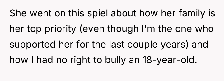 She went on this spiel about how her family is...