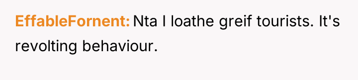 EffableFornent Nta I loathe greif tourists. It's revolting behaviour.