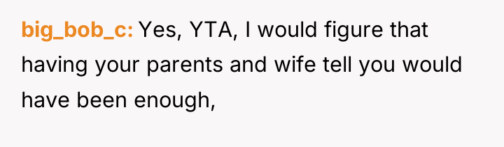 big_bob_c Yes, YTA, I would figure that having your parents...