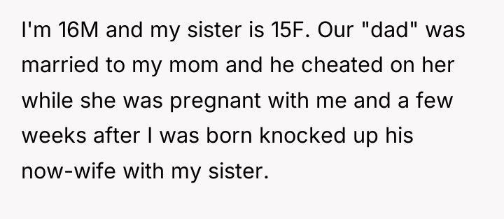 I'm 16M and my sister is 15F. Our "dad" was...