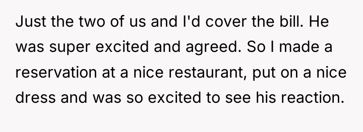 Just the two of us and I'd cover the bill....