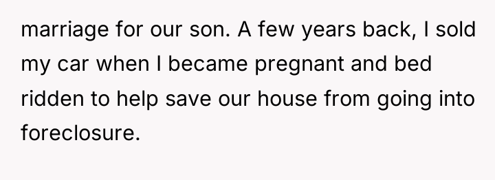 marriage for our son. A few years back, I sold...