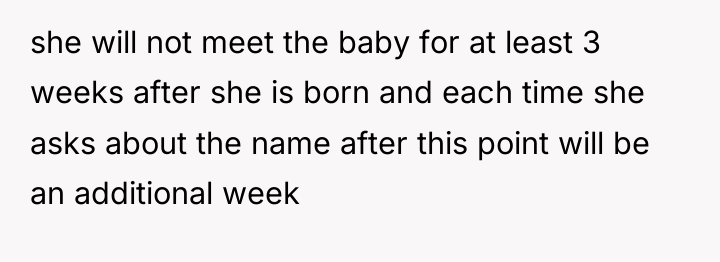 she will not meet the baby for at least 3...