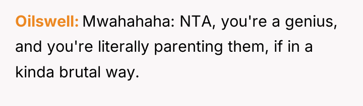 Oilswell Mwahahaha: NTA, you're a genius, and you're literally parenting...