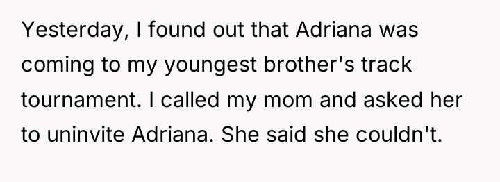 Yesterday, I found out that Adriana was coming to my...
