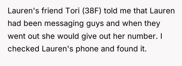 Lauren's friend Tori (38F) told me that Lauren had been...