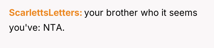 ScarlettsLetters your brother who it seems you've: NTA.
