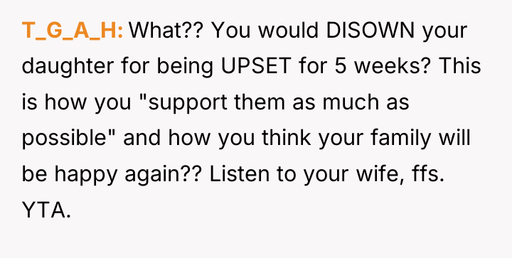 T_G_A_H What?? You would DISOWN your daughter for being UPSET...