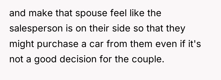 and make that spouse feel like the salesperson is on...