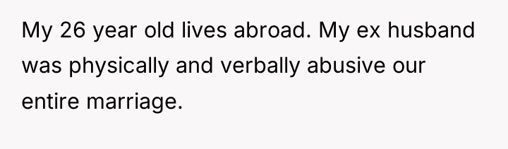 My 26 year old lives abroad. My ex husband was...