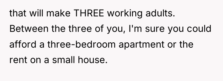 that will make THREE working adults. Between the three of...