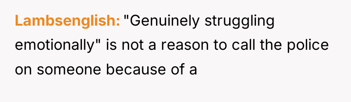 Lambsenglish "Genuinely struggling emotionally" is not a reason to call...