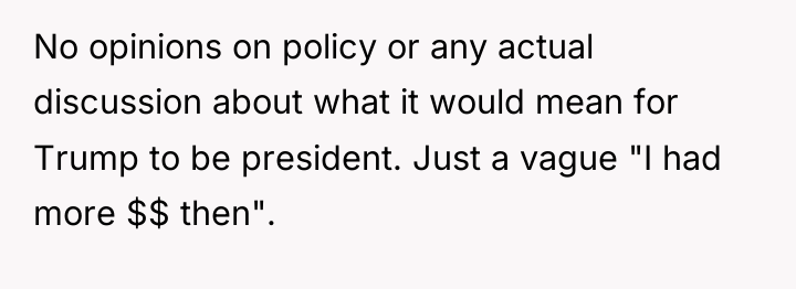 No opinions on policy or any actual discussion about what...