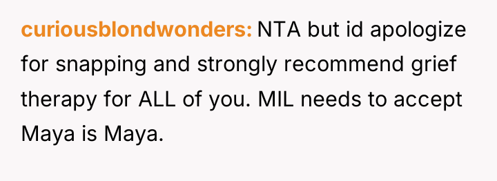 curiousblondwonders NTA but id apologize for snapping and strongly recommend...