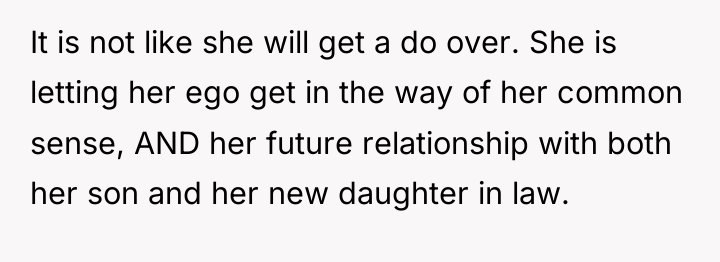 It is not like she will get a do over....