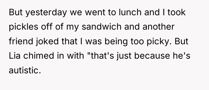 But yesterday we went to lunch and I took pickles...