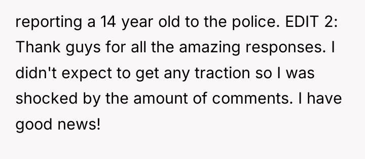 reporting a 14 year old to the police. EDIT 2:...