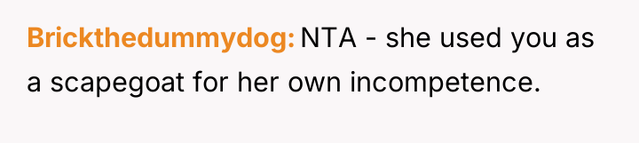 Brickthedummydog NTA - she used you as a scapegoat for...