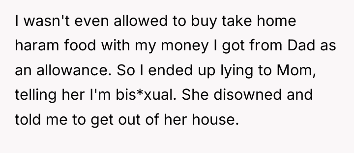 I wasn't even allowed to buy take home haram food...