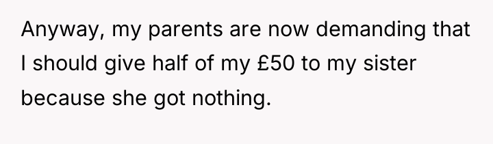 Anyway, my parents are now demanding that I should give...