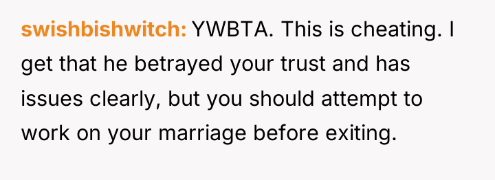 swishbishwitch YWBTA. This is cheating. I get that he betrayed...