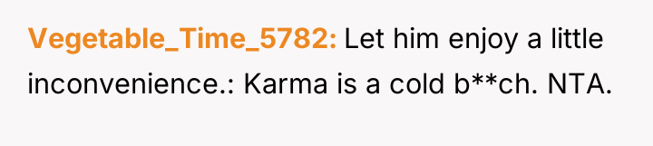 Vegetable_Time_5782 Let him enjoy a little inconvenience.: Karma is a...