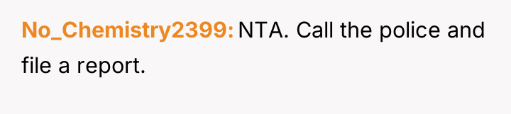 No_Chemistry2399 NTA. Call the police and file a report.