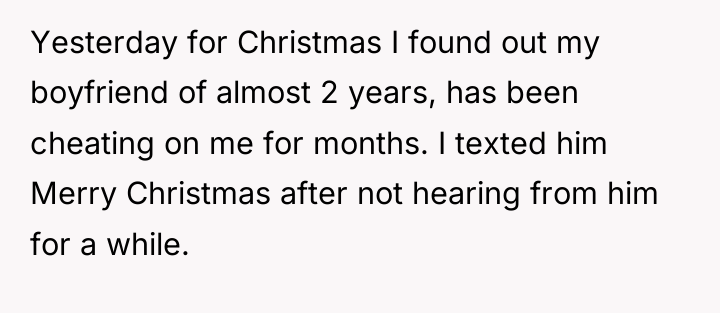 Yesterday for Christmas I found out my boyfriend of almost...