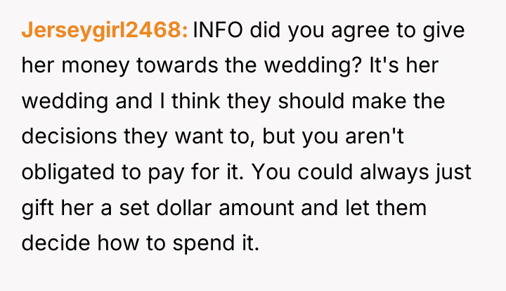 Jerseygirl2468 INFO did you agree to give her money towards...