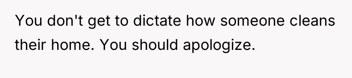 You don't get to dictate how someone cleans their home....