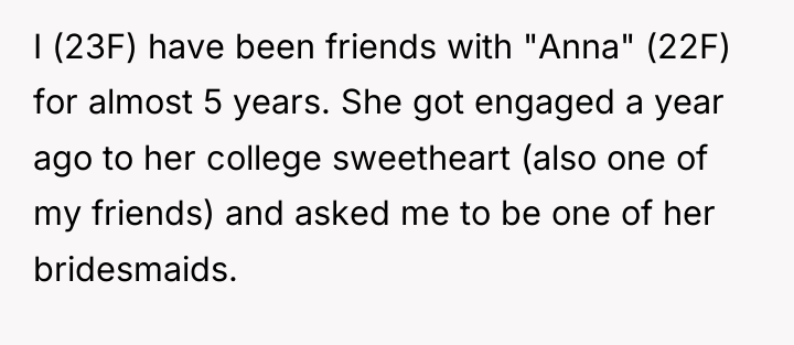 I (23F) have been friends with "Anna" (22F) for almost...