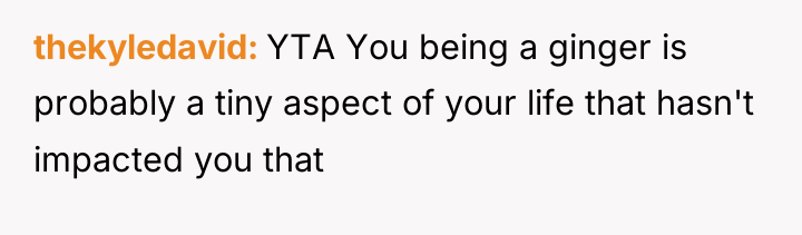 thekyledavid YTA You being a ginger is probably a tiny...