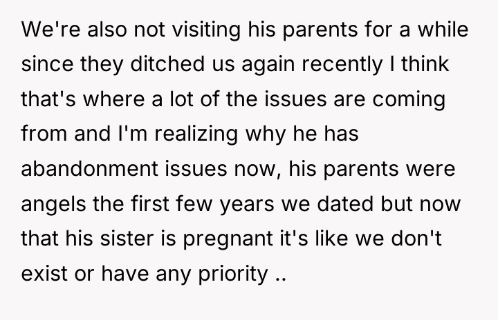 We're also not visiting his parents for a while since...
