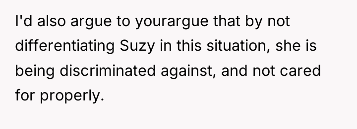I'd also argue to yourargue that by not differentiating Suzy...
