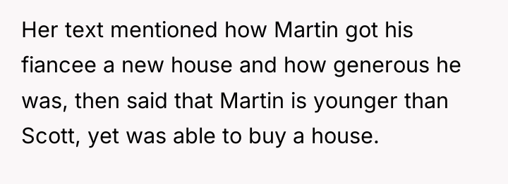 Her text mentioned how Martin got his fiancee a new...