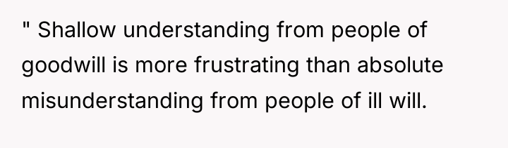 " Shallow understanding from people of goodwill is more frustrating...