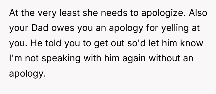At the very least she needs to apologize. Also your...