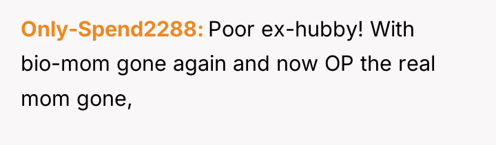 Only-Spend2288 Poor ex-hubby! With bio-mom gone again and now OP...