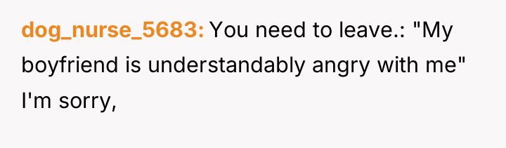 dog_nurse_5683 You need to leave.: "My boyfriend is understandably angry...