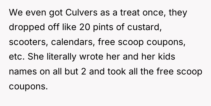 We even got Culvers as a treat once, they dropped...