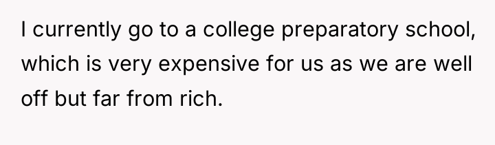 I currently go to a college preparatory school, which is...