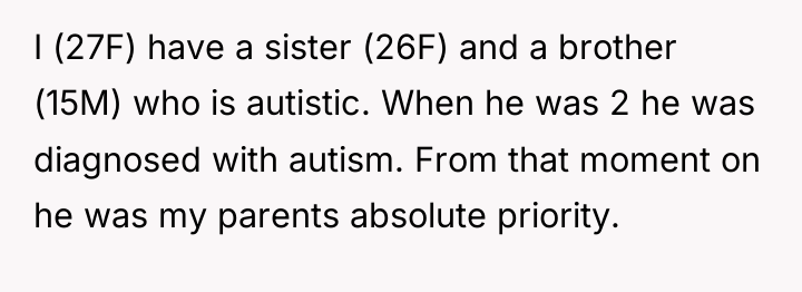 I (27F) have a sister (26F) and a brother (15M)...
