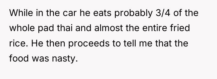 While in the car he eats probably 3/4 of the...