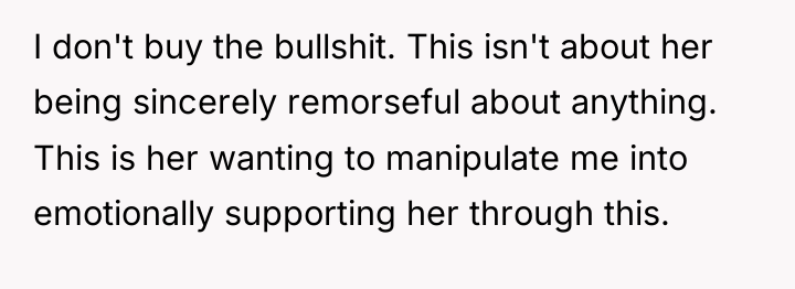 I don't buy the bullshit. This isn't about her being...