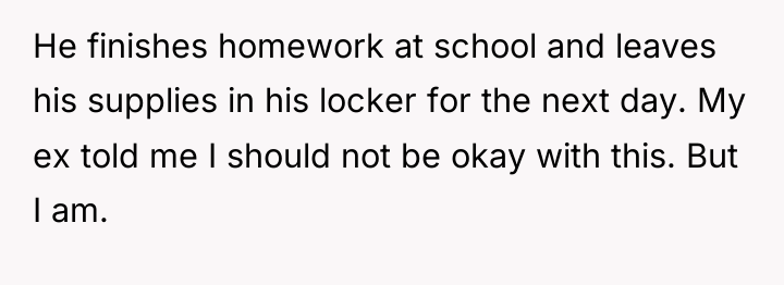 He finishes homework at school and leaves his supplies in...
