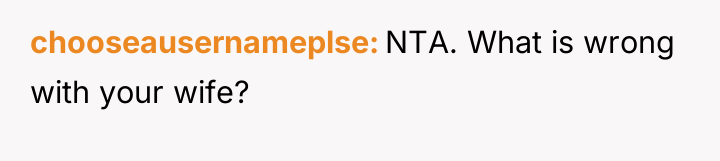 chooseausernameplse NTA. What is wrong with your wife?