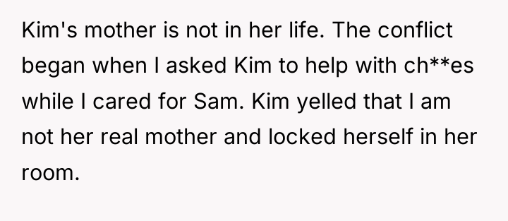 Kim's mother is not in her life. The conflict began...