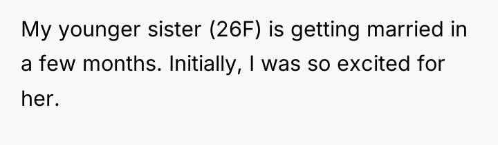 My younger sister (26F) is getting married in a few...