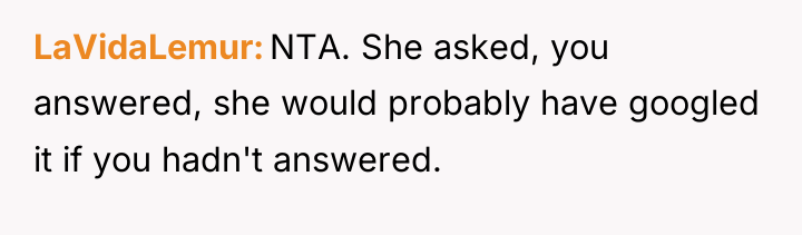 LaVidaLemur NTA. She asked, you answered, she would probably have...