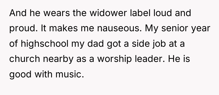 And he wears the widower label loud and proud. It...